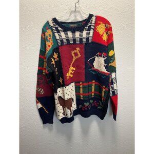 Vintage Charter Club Hand-Knitted Patchwork Sweater  Crewneck Woman's size small